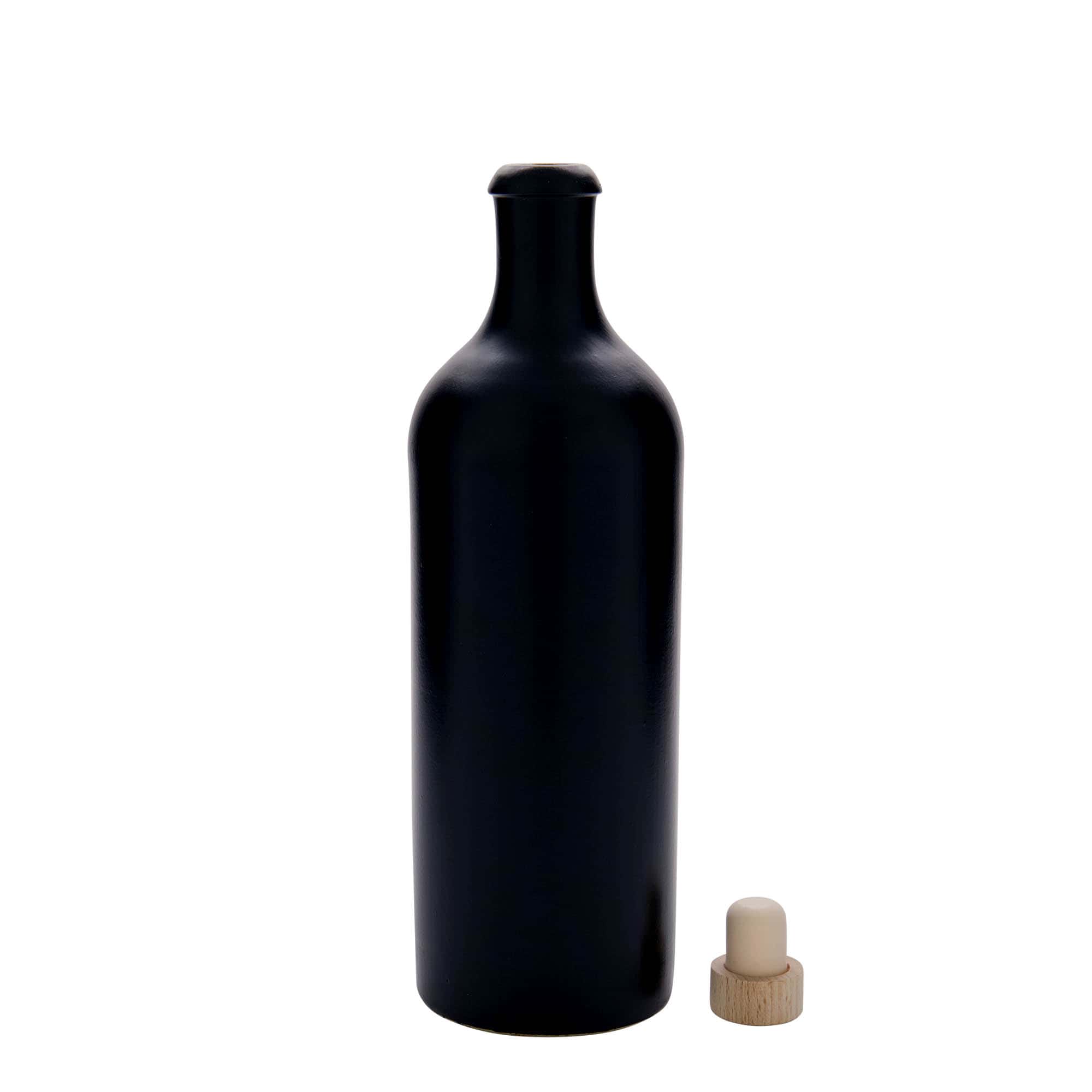 750 ml Tonkrug, Steinzeug, schwarz, Mündung: Kork 750 ml Tonkrug, Steinzeug, schwarz, Mündung: Kork