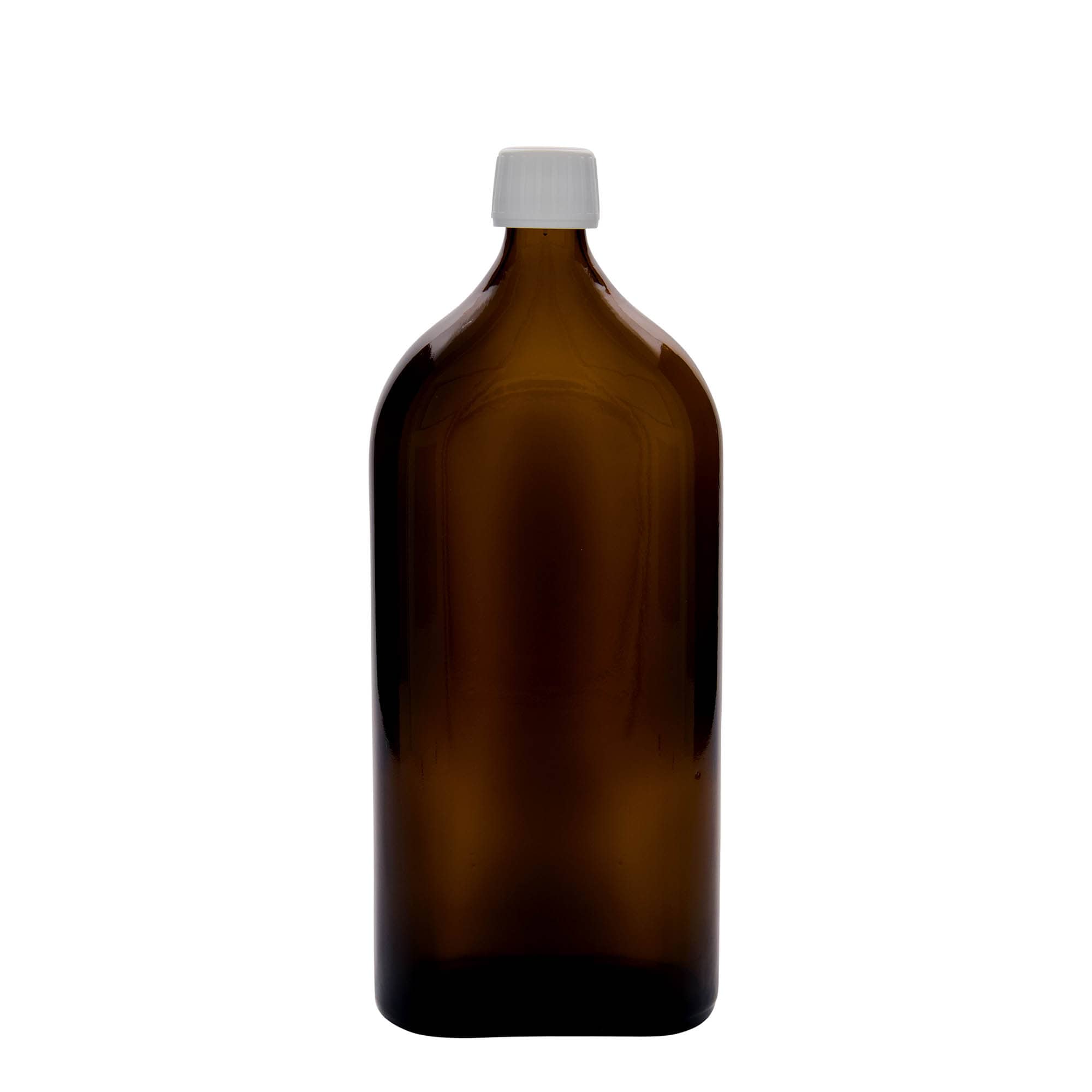 1.000 ml Medizinflasche Meplat, oval, Glas, braun, Mündung: PP 28