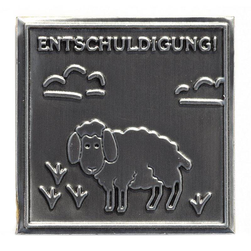 Zinnetikett 'Entschuldigung', quadratisch, Metall, silber Zinnetikett 'Entschuldigung', quadratisch, Metall, silber