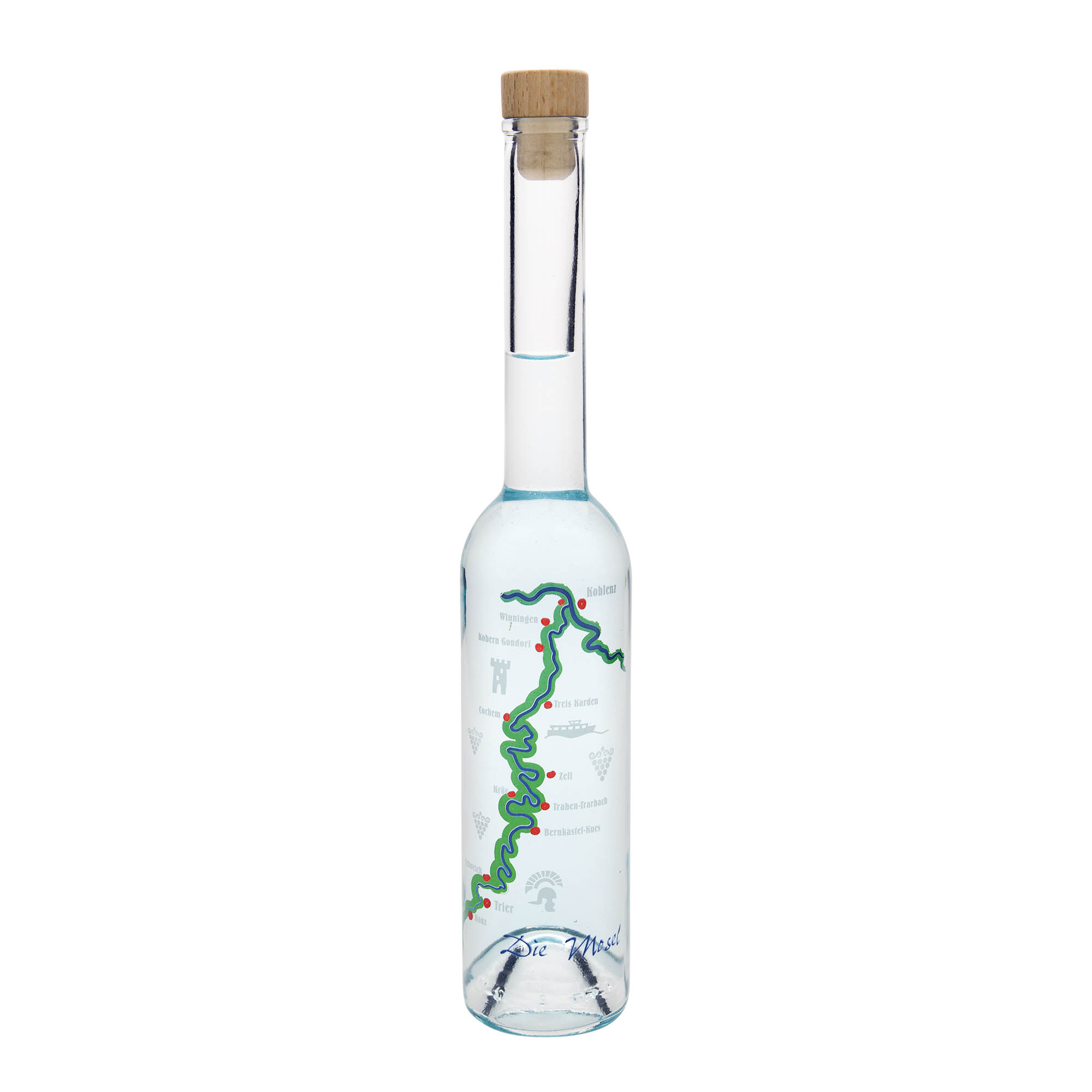 350 ml Glasflasche 'Opera', Motiv: Mosel, Mündung: Kork