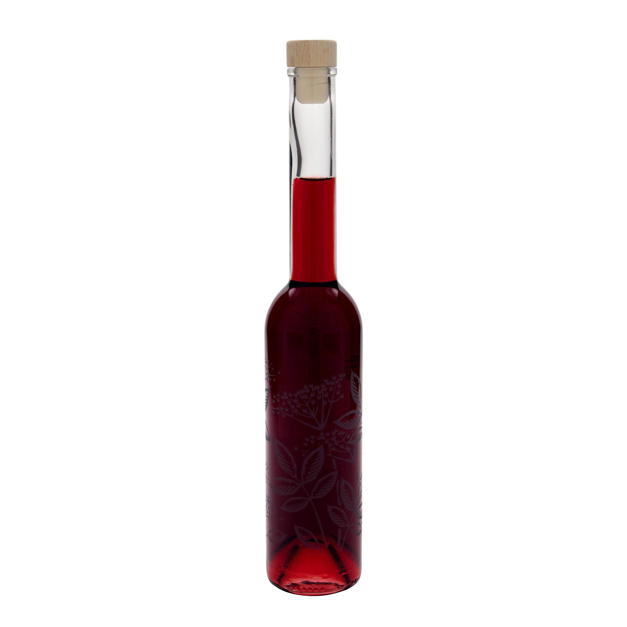 350 ml Glasflasche 'Opera', Motiv: Holunder, Mündung: Kork 350 ml Glasflasche 'Opera', Motiv: Holunder, Mündung: Kork
