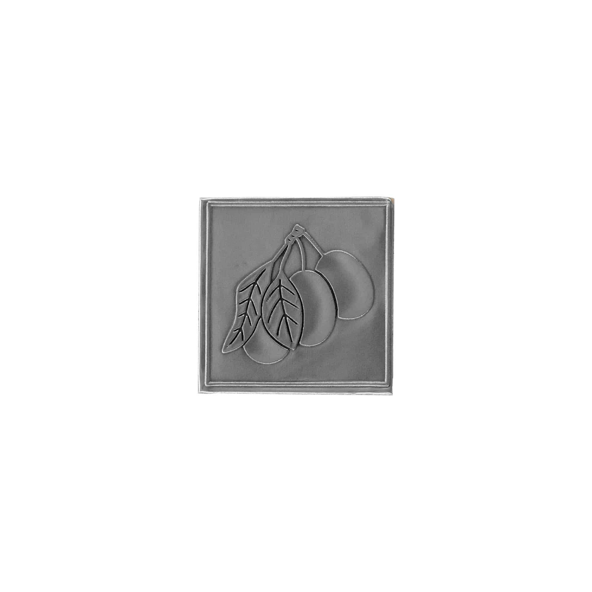 Zinnetikett „Pflaume“, quadratisch, Metall, silber