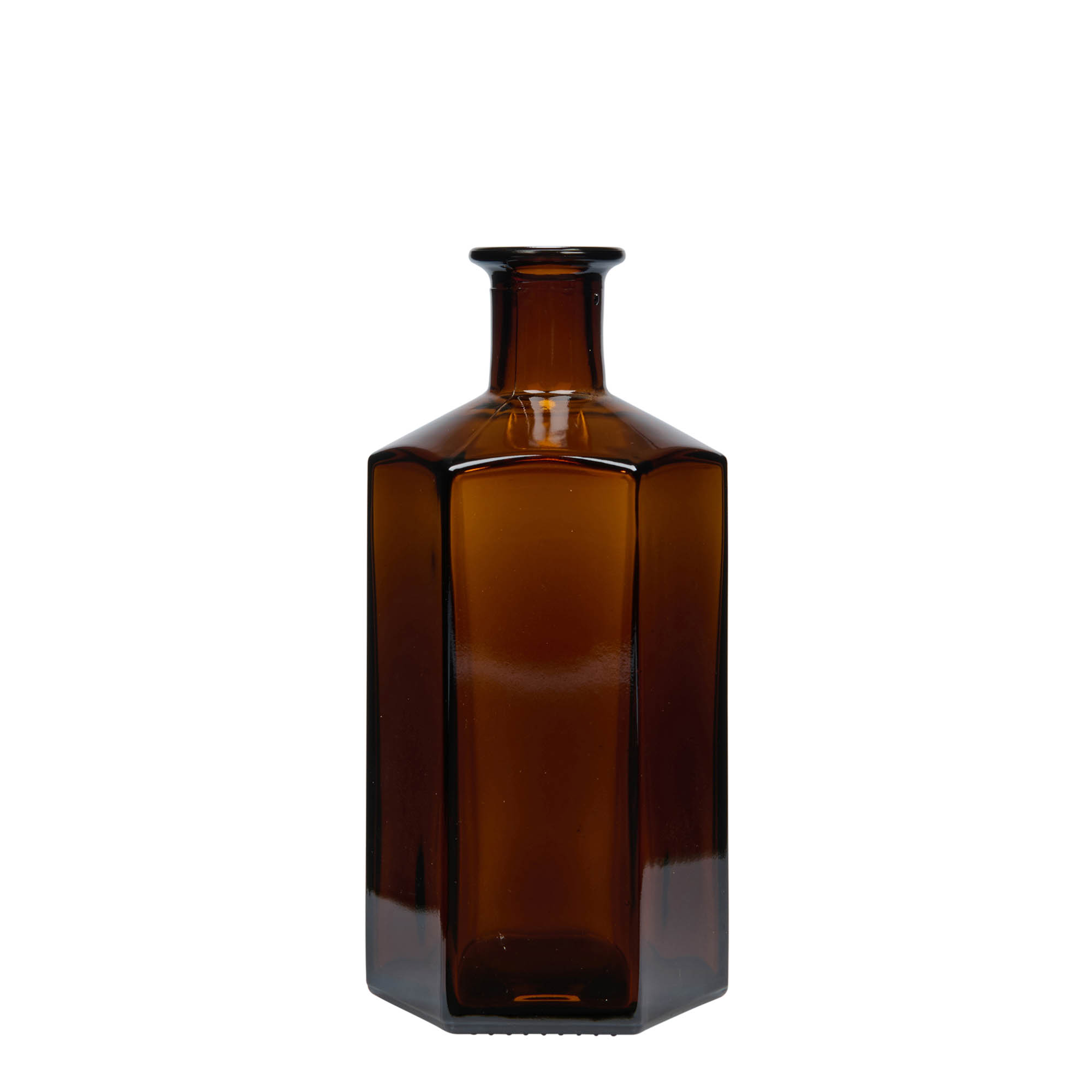 500 ml Glasflasche Apotheker 'Jimmy', sechseckig, braun, Mündung: Kork