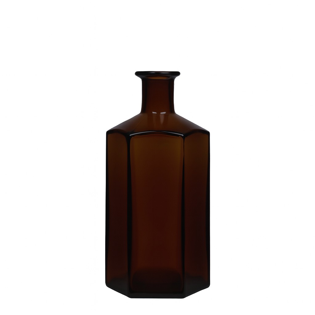 500 ml Glasflasche Apotheker „Jimmy“, sechseckig, braun, Mündung: Kork