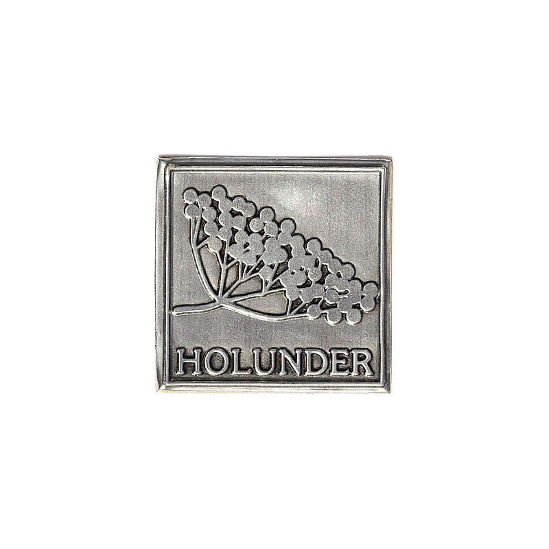 Zinnetikett 'Holunder', quadratisch, Metall, silber Zinnetikett 'Holunder', quadratisch, Metall, silber