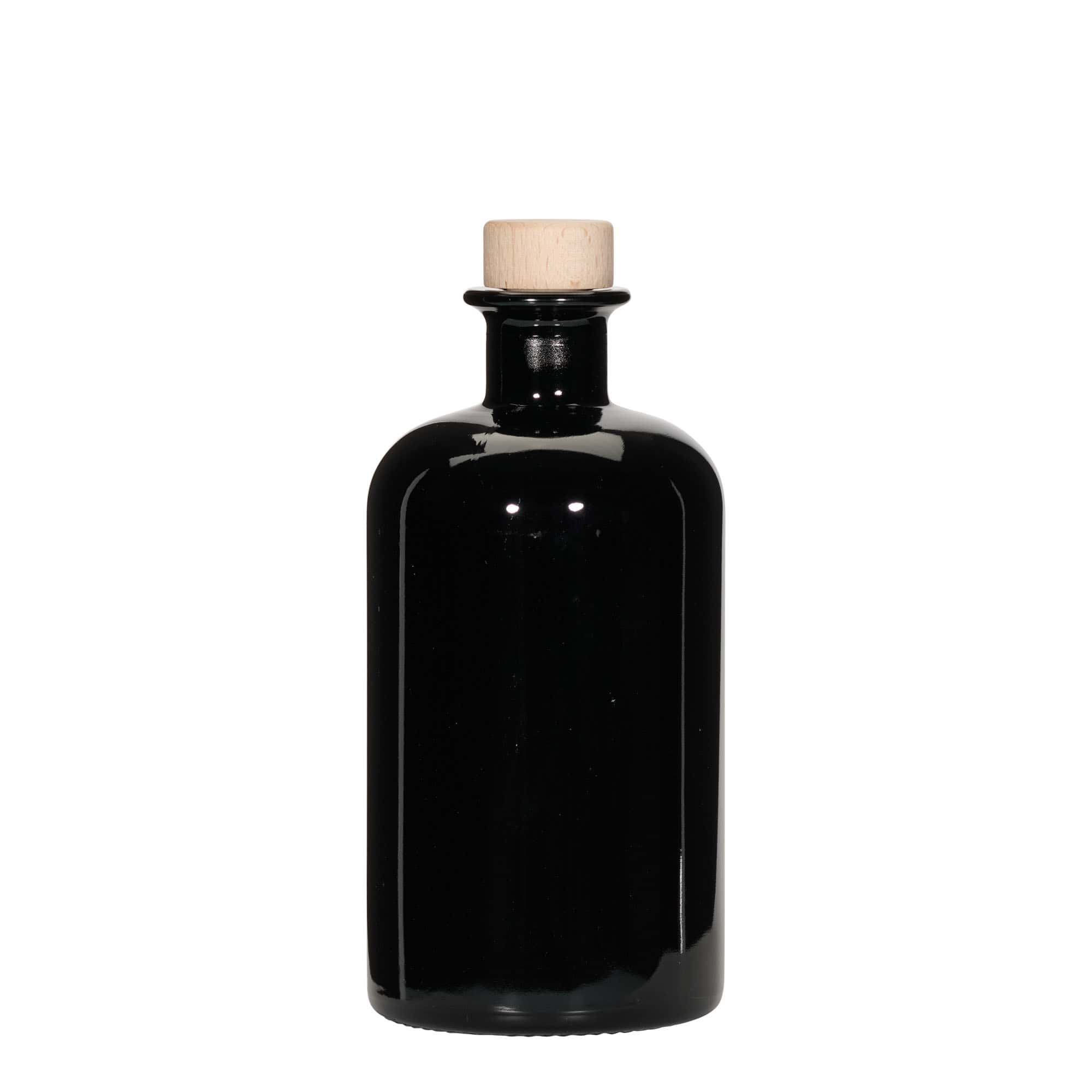 500 ml Glasflasche Apotheker, schwarz, Mündung: Kork