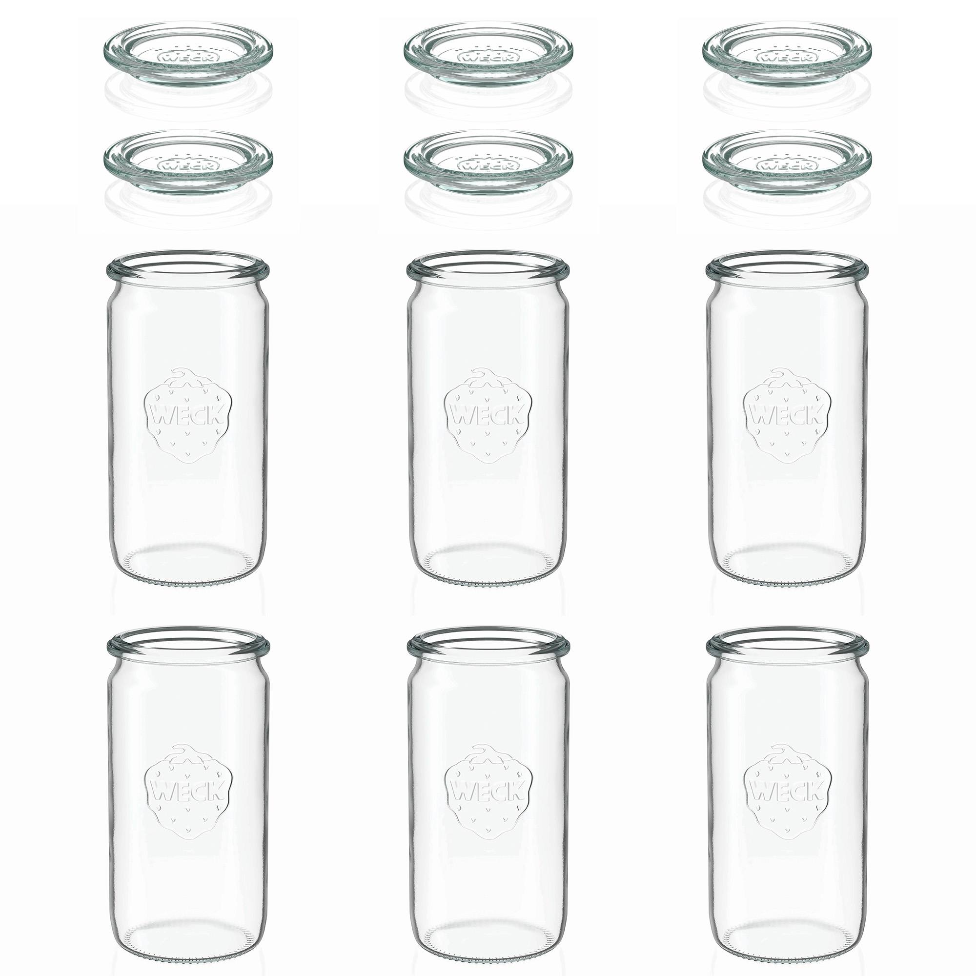 6x 340 ml WECK-Zylinderglas mit Glasdeckel RR 60