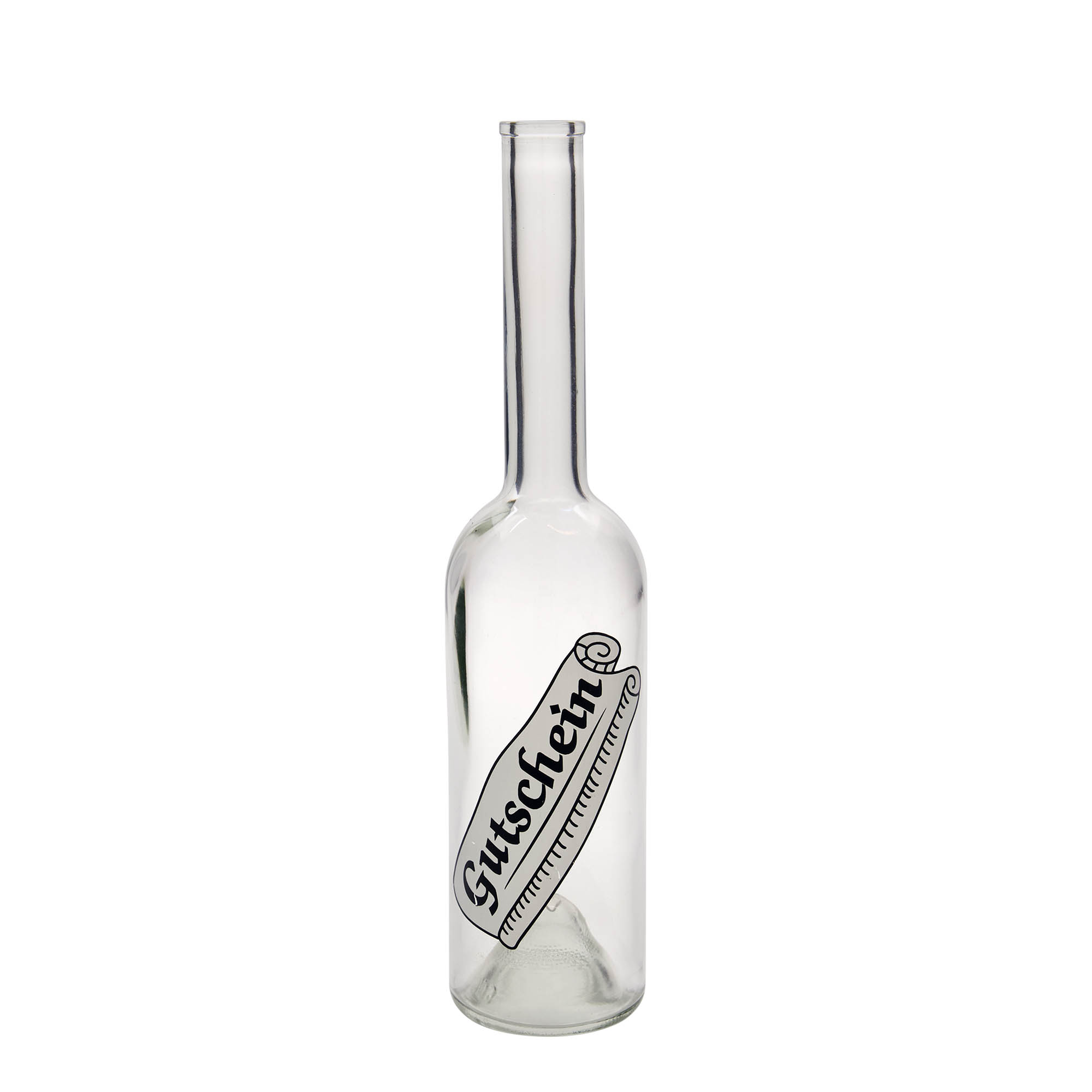 500 ml Glasflasche 'Opera', Motiv: Gutschein, Mündung: Kork 500 ml Glasflasche 'Opera', Motiv: Gutschein, Mündung: Kork
