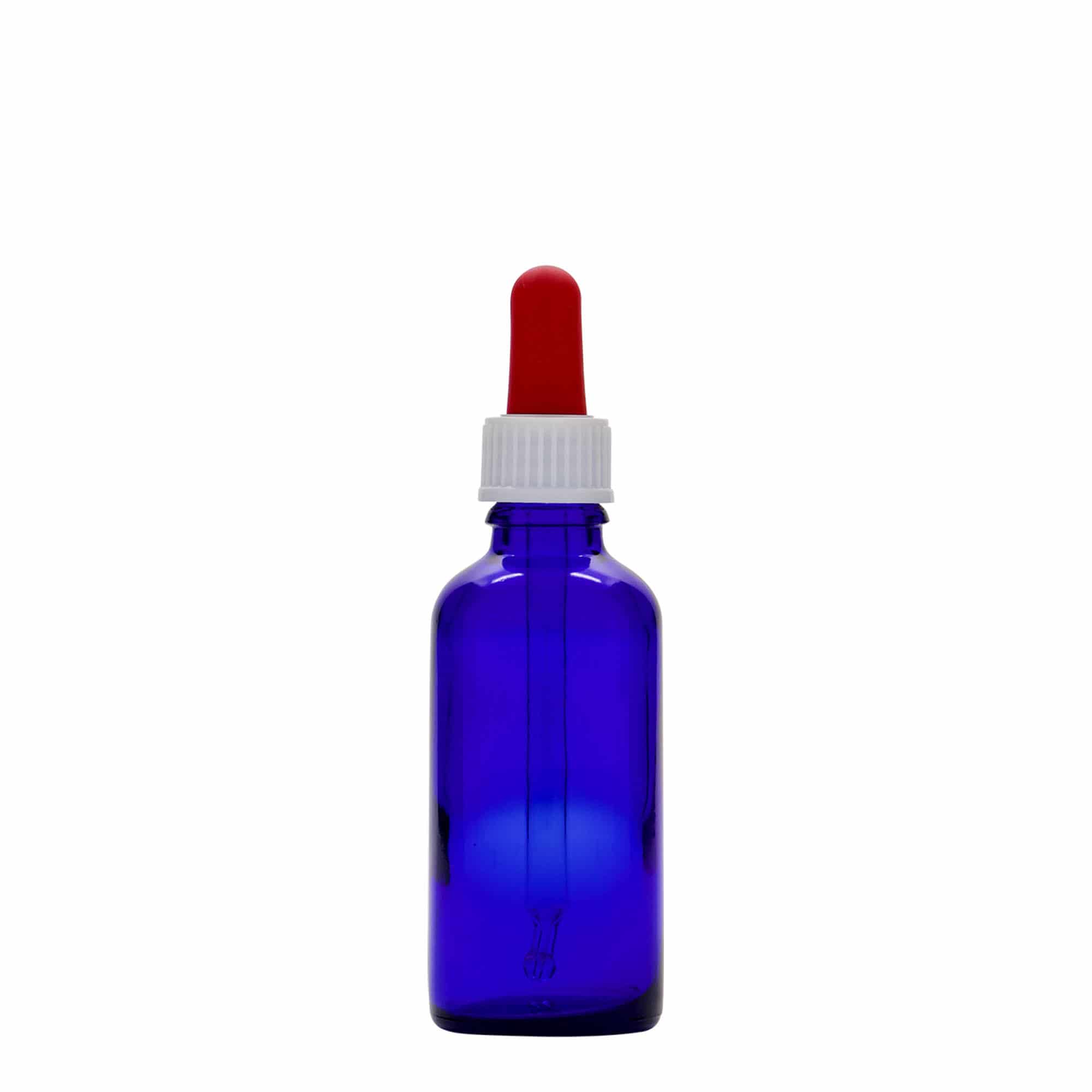 50 ml Pipettenflasche Medizin, Glas, royalblau-rot, Mündung: DIN 18