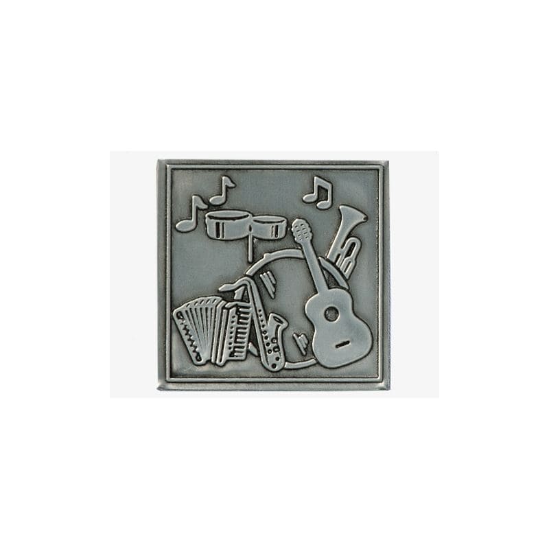 Zinnetikett „Musik“, quadratisch, Metall, silber