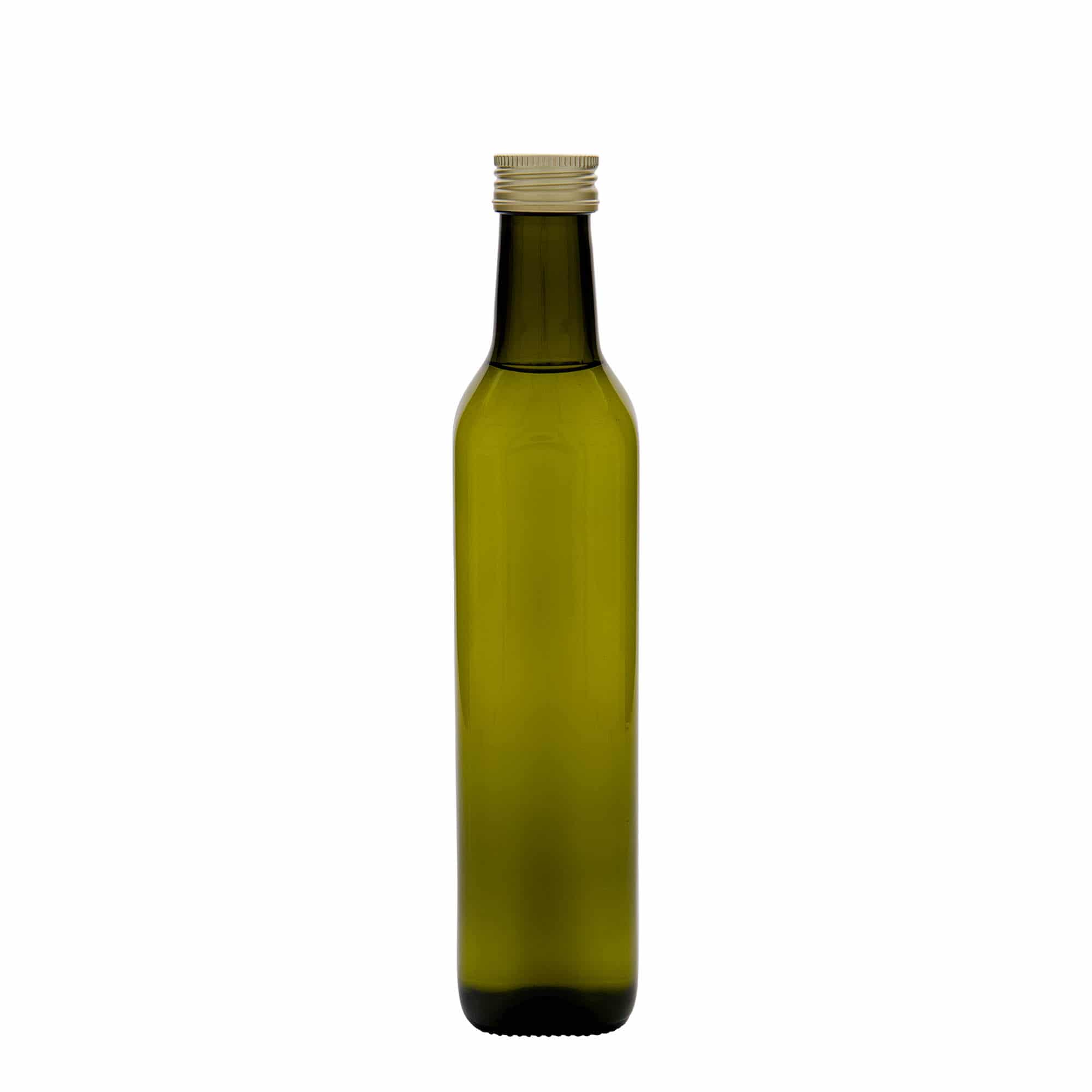 500 ml Glasflasche „Marasca“, quadratisch, antikgrün, Mündung: PP 31,5