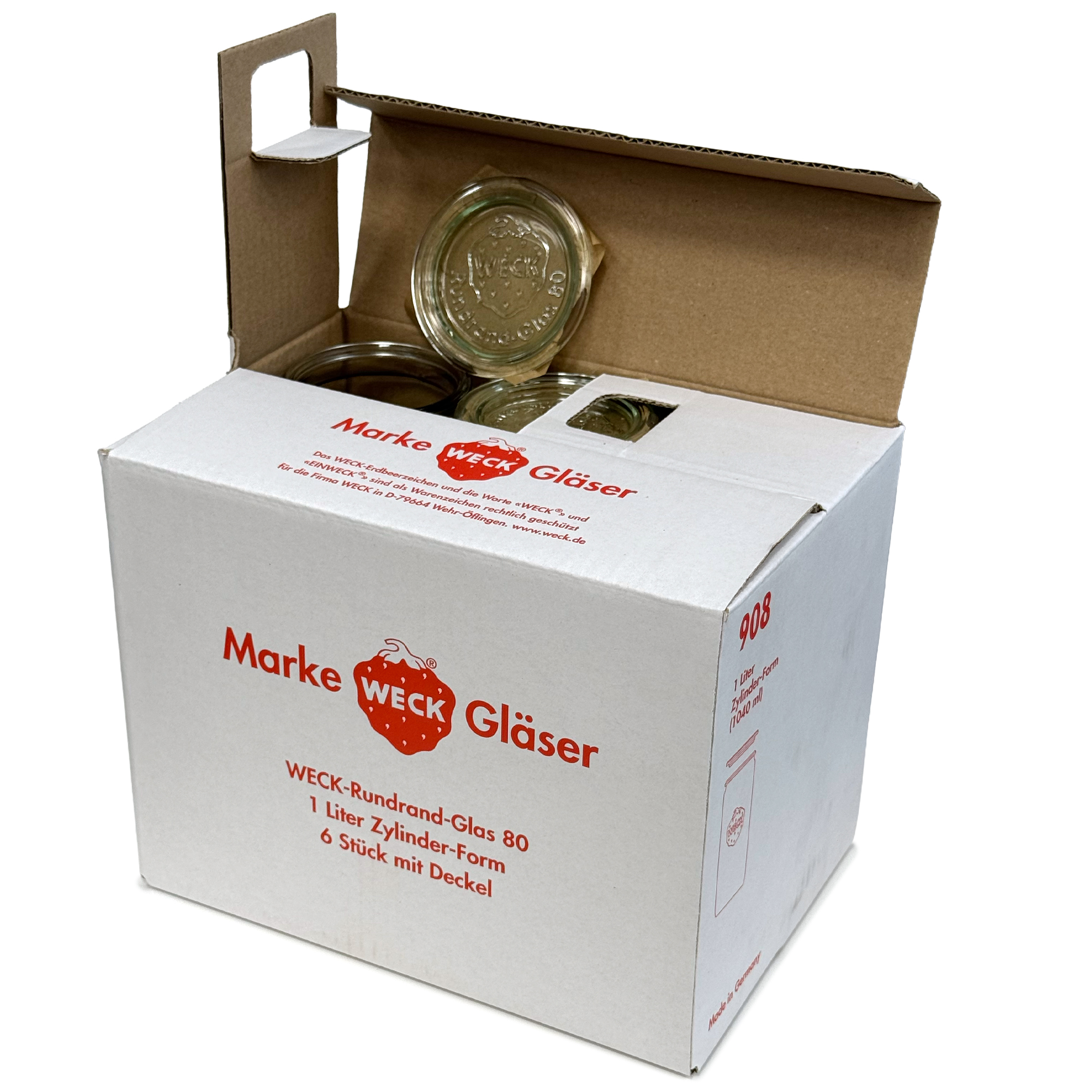 6x 1040 ml WECK-Zylinderglas mit Glasdeckel RR 80