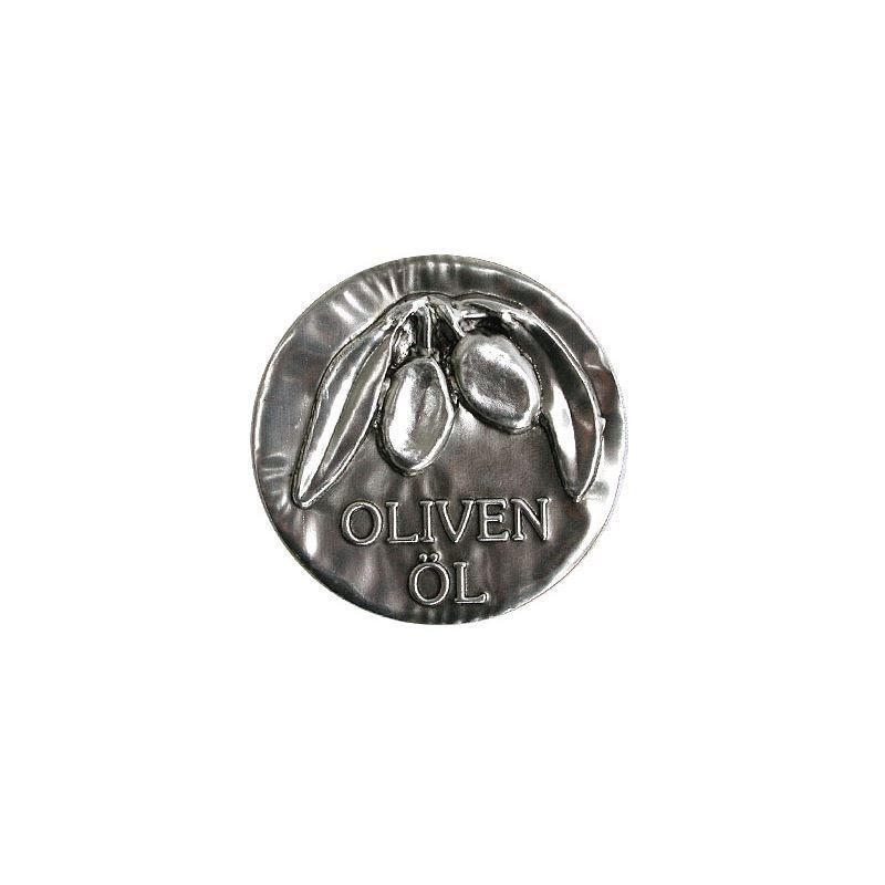 Zinnetikett 'Olivenöl', Metall, silber Zinnetikett 'Olivenöl', Metall, silber
