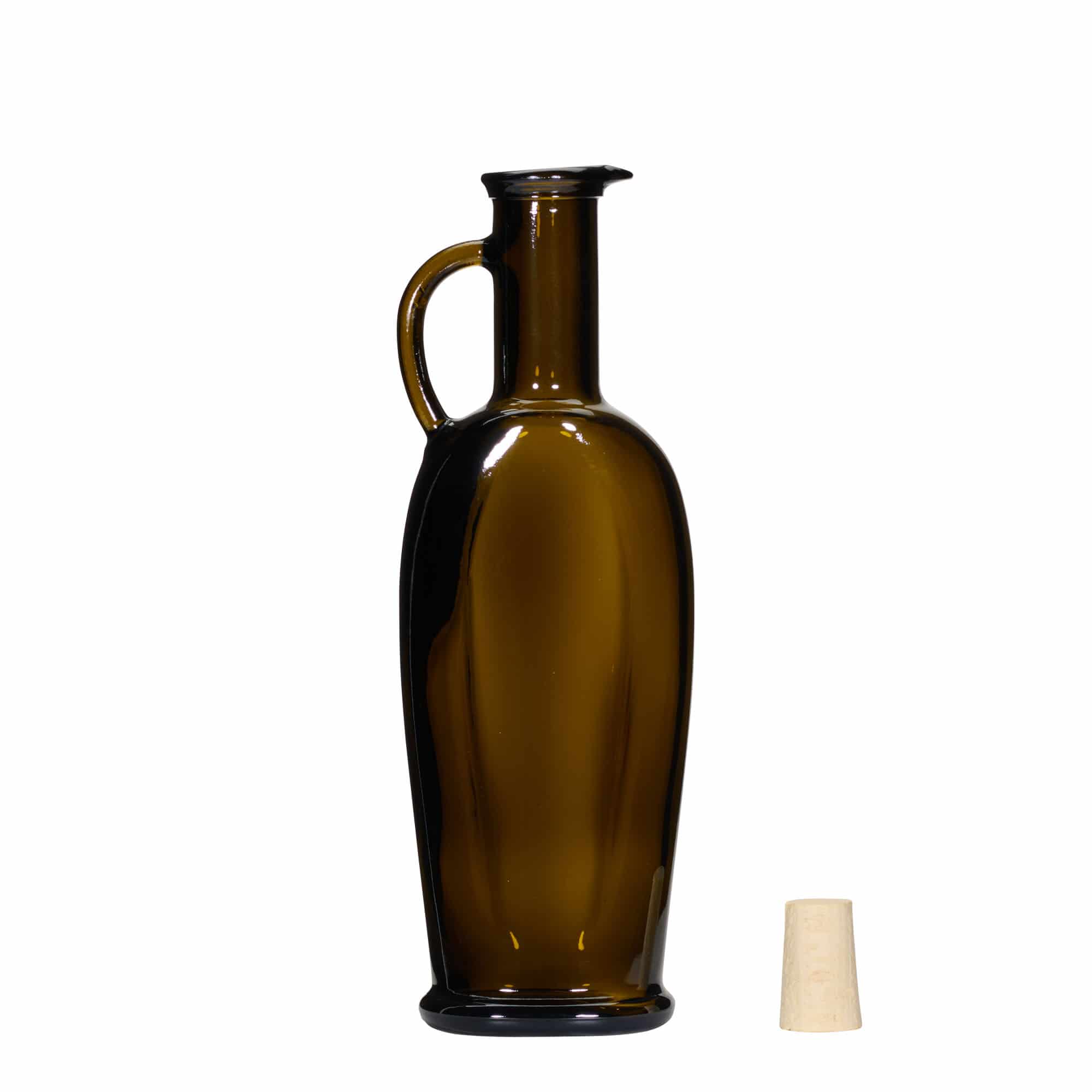 250 ml Glasflasche „Eleganta“, oval, antikgrün, Mündung: Kork