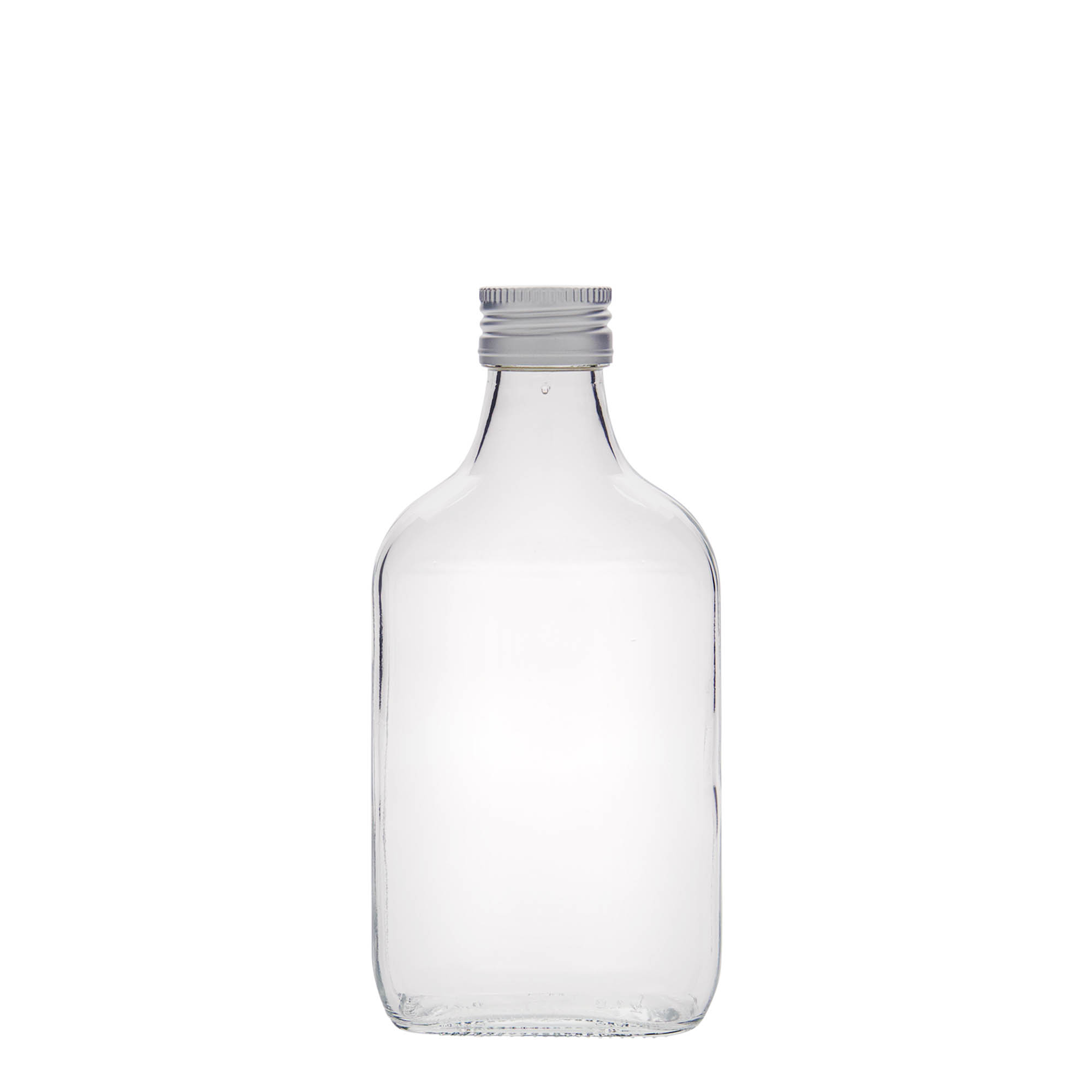 200 ml Taschenflasche, rechteckig, Glas, Mündung: PP 28 200 ml Taschenflasche, rechteckig, Glas, Mündung: PP 28