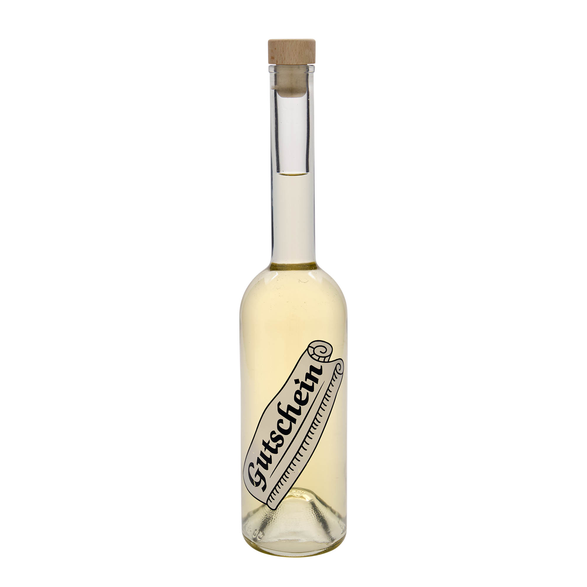 500 ml Glasflasche 'Opera', Motiv: Gutschein, Mündung: Kork