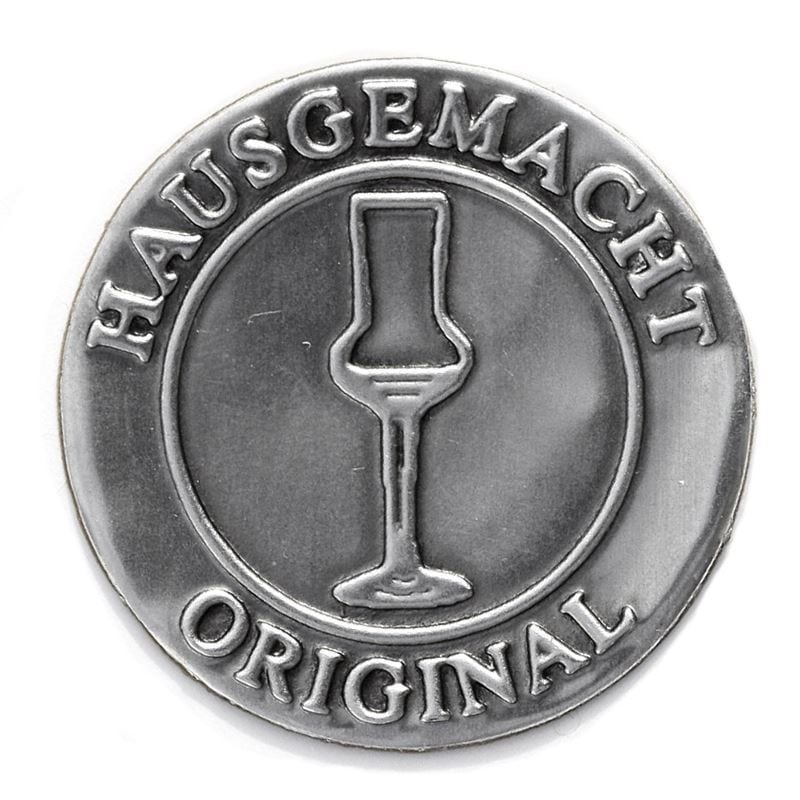 Zinnetikett „Original Hausgemacht“, rund, Metall, silber