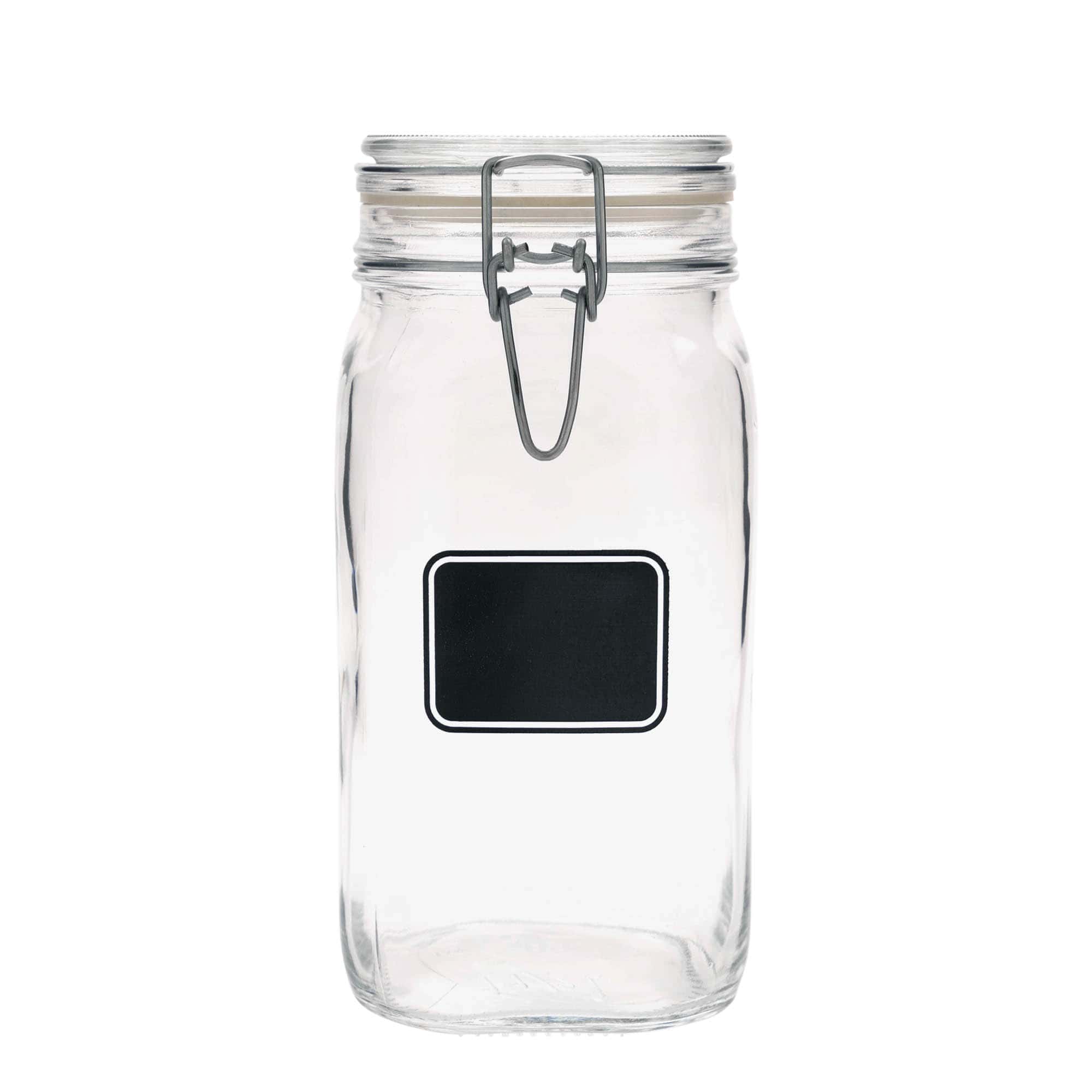 1.500 ml Drahtbügelglas „Fido“, Motiv: Etikettenfeld, quadratisch, Mündung: Drahtbügelverschluss