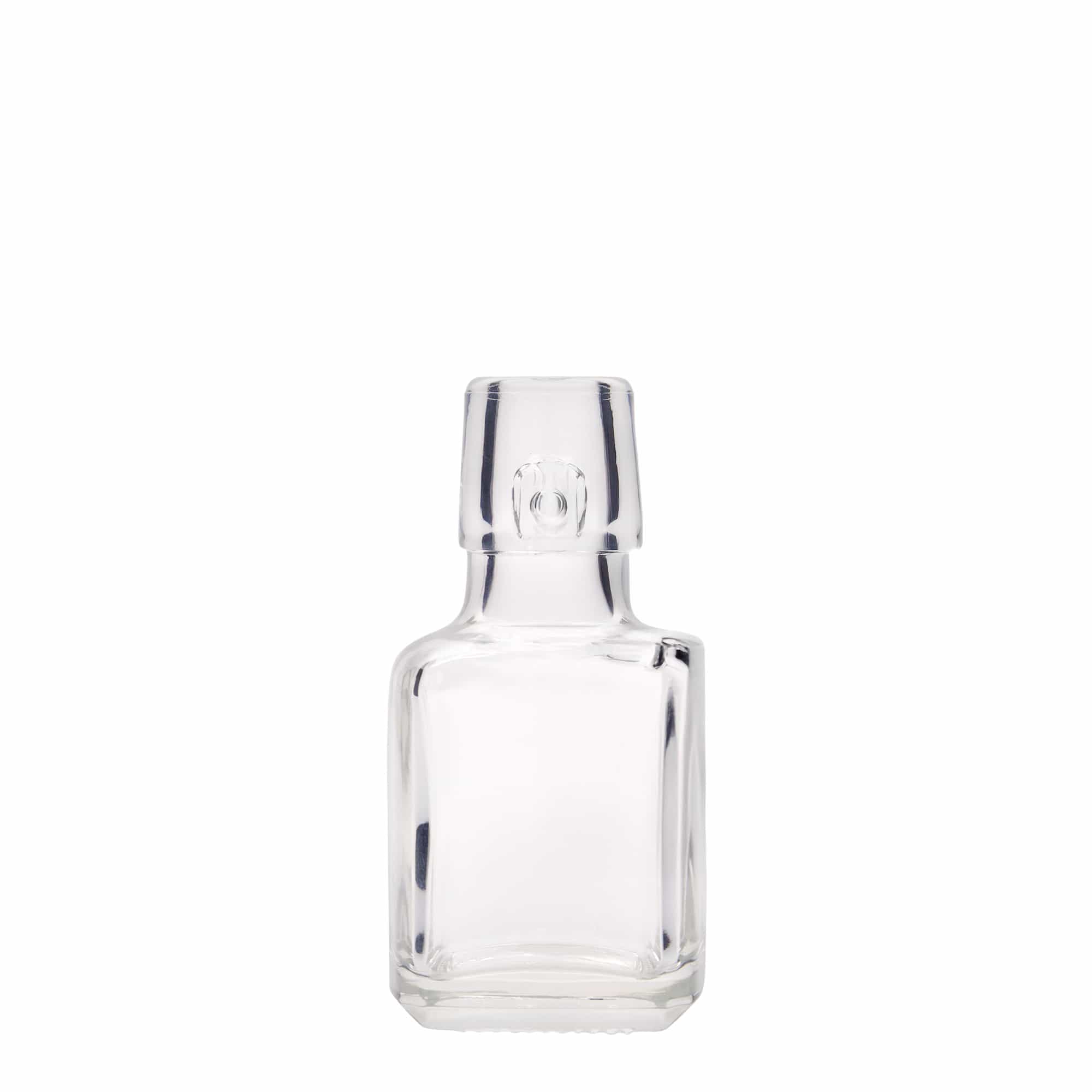 100 ml Glasflasche 'Kubica', quadratisch, Mündung: Bügelverschluss 100 ml Glasflasche 'Kubica', quadratisch, Mündung: Bügelverschluss