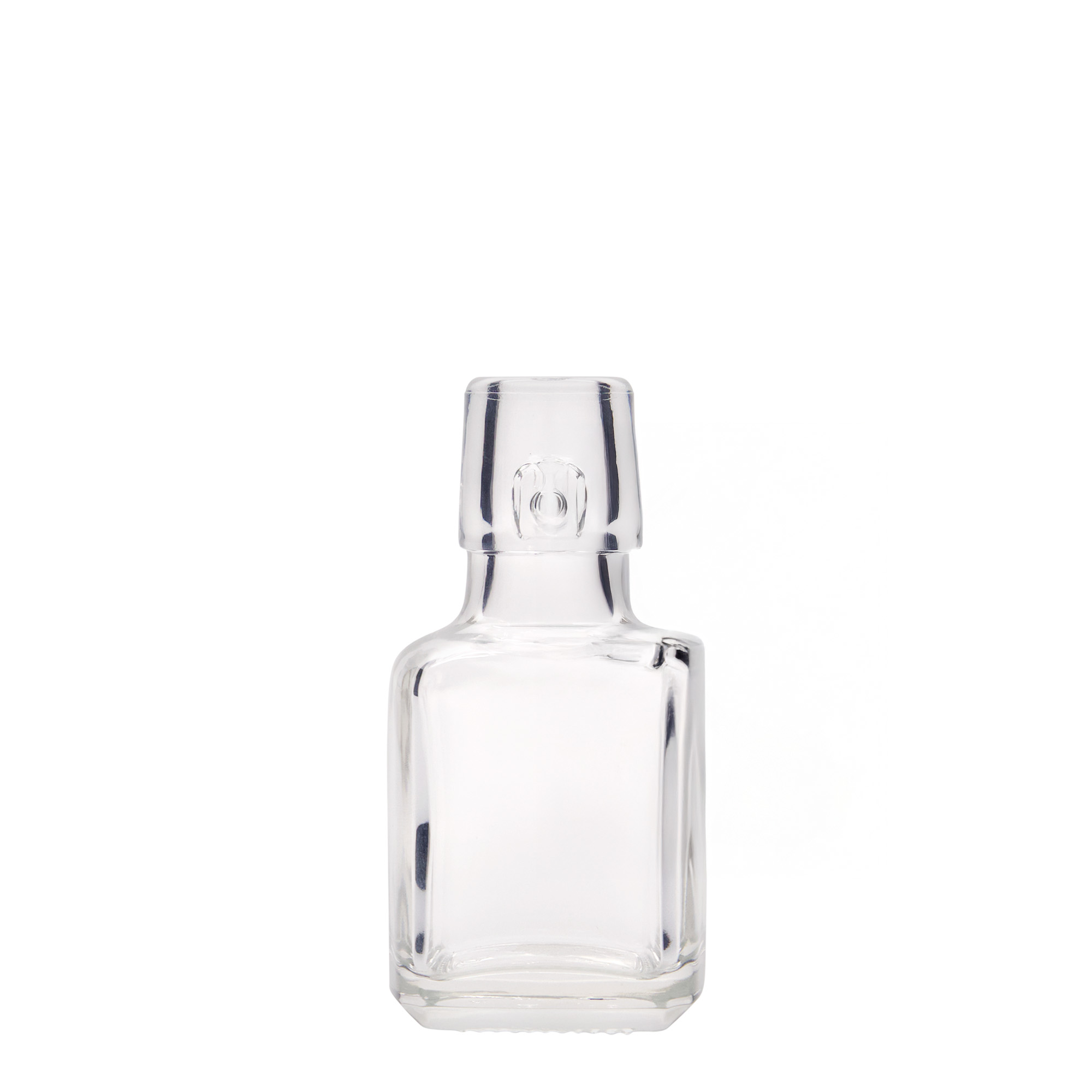 100 ml Glasflasche 'Kubica', quadratisch, Mündung: Bügelverschluss 100 ml Glasflasche 'Kubica', quadratisch, Mündung: Bügelverschluss