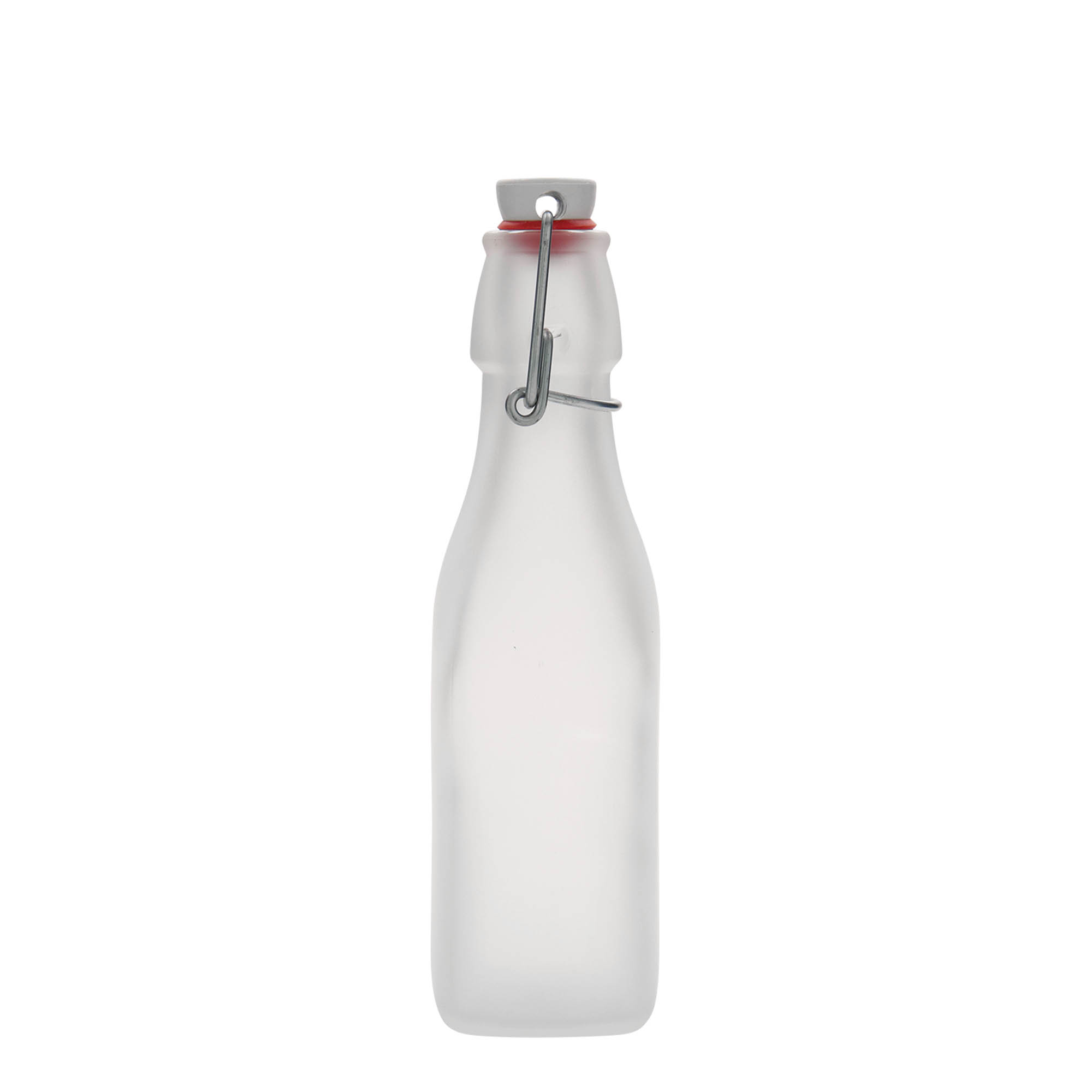 250 ml Glasflasche „Swing“ quadratisch, weiß, Mündung: Bügelverschluss