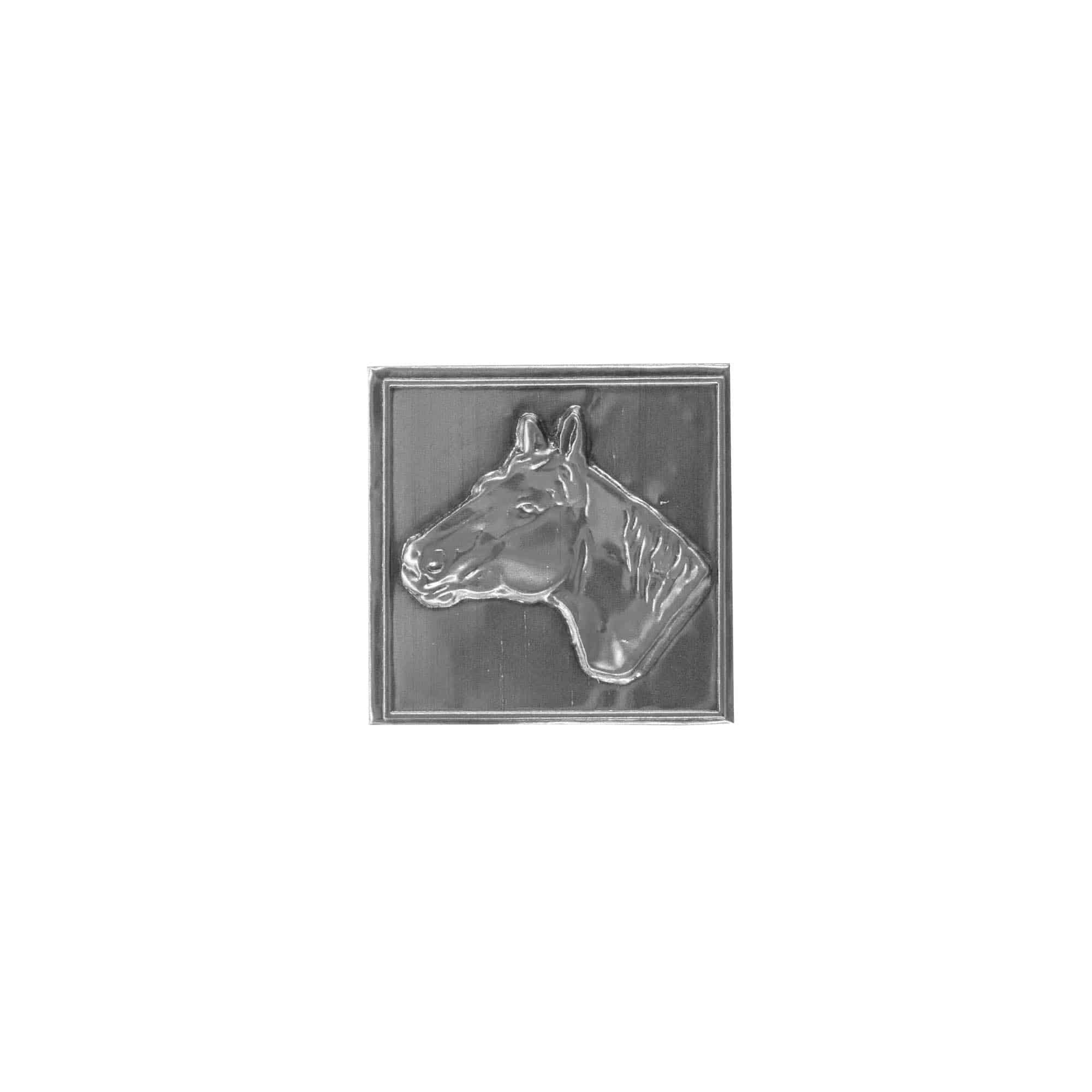 Zinnetikett 'Pferd', quadratisch, Metall, silber