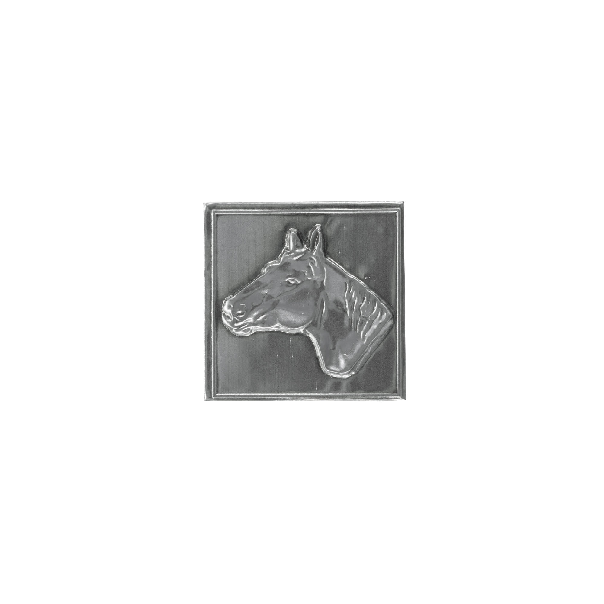 Zinnetikett „Pferd“, quadratisch, Metall, silber