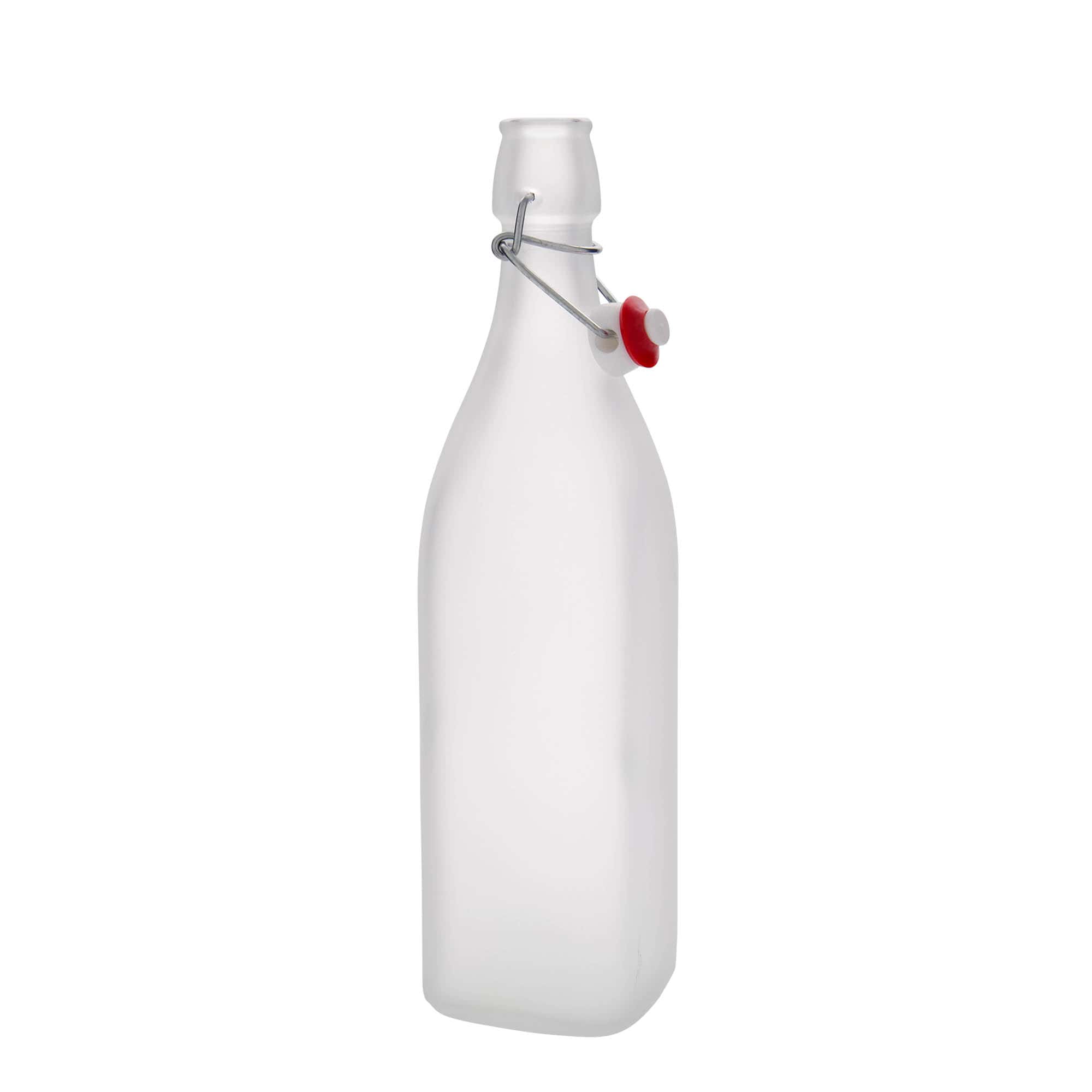 1.000 ml Glasflasche „Swing“, quadratisch, geeist, Mündung: Bügelverschluss