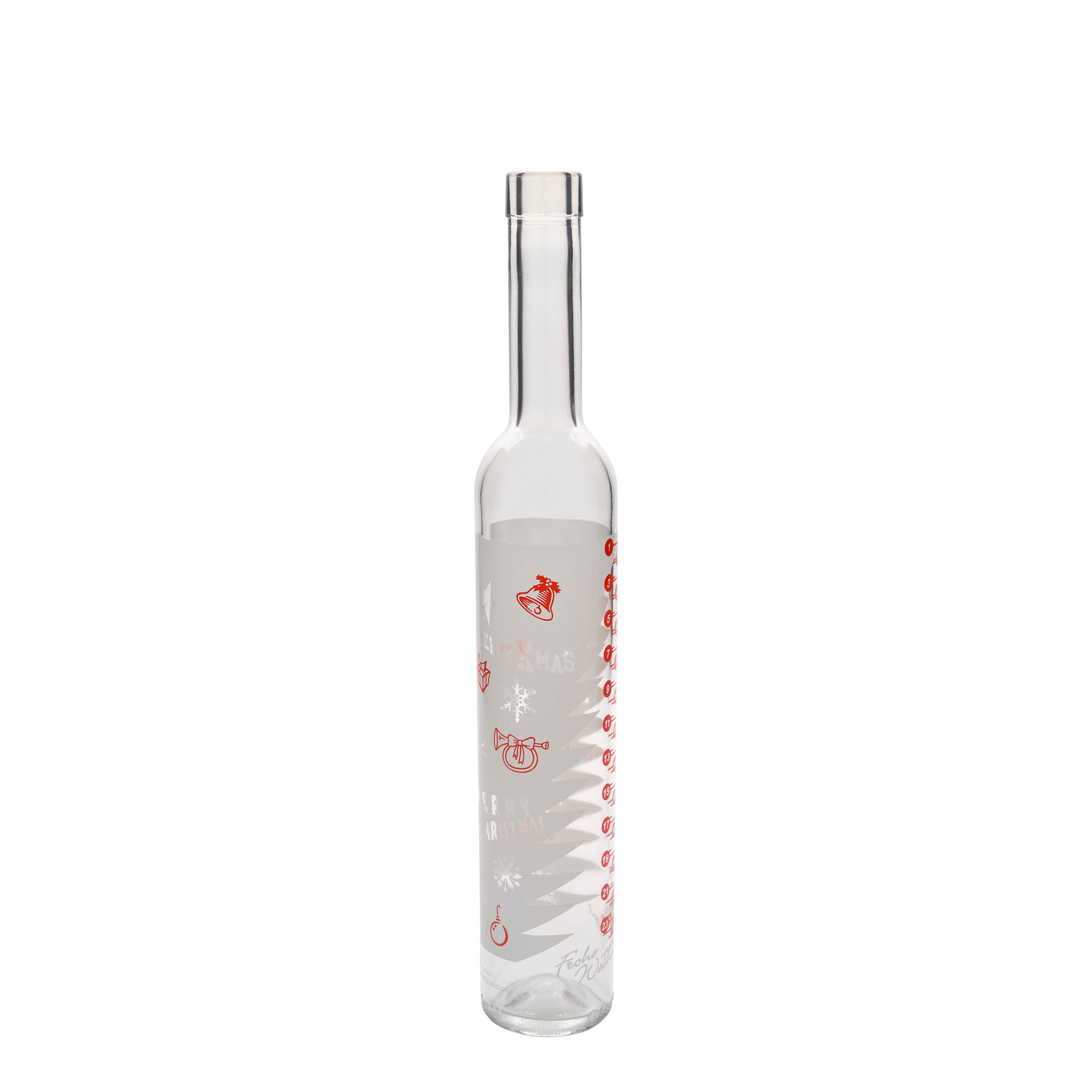 500 ml Glasflasche Maximo bedruckt 'Adventskalender', Mündung: Kork 500 ml Glasflasche Maximo bedruckt 'Adventskalender', Mündung: Kork