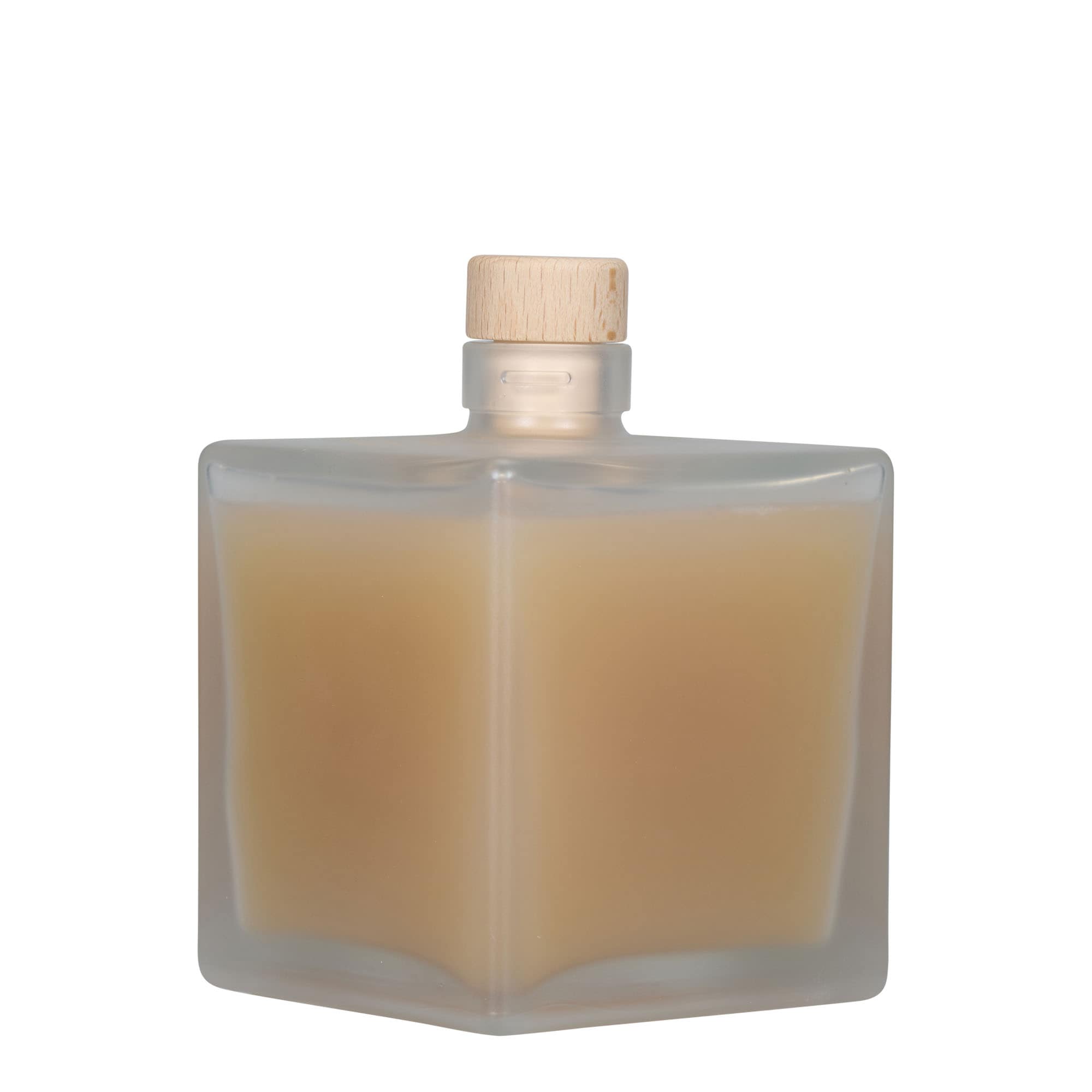 500 ml Glasflasche 'Cube', quadratisch, geeist, Mündung: Kork