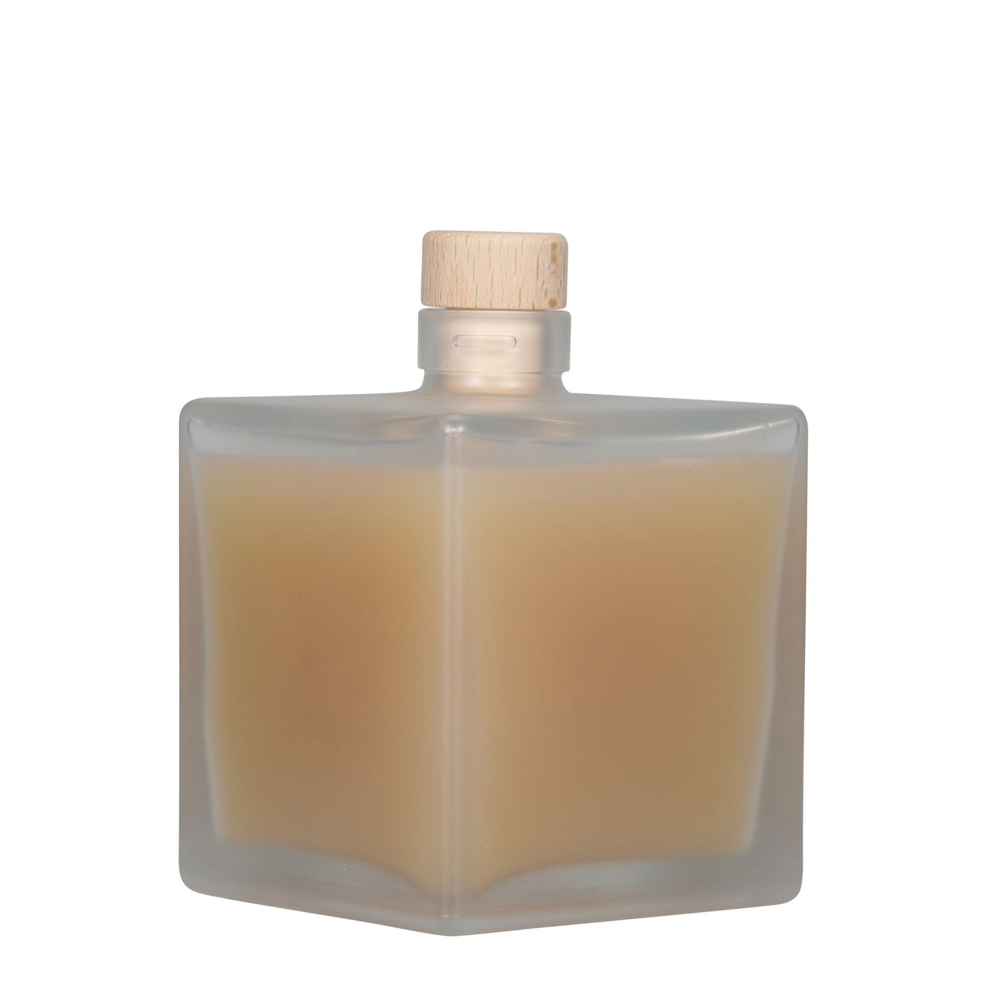 500 ml Glasflasche „Cube“, quadratisch, geeist, Mündung: Kork