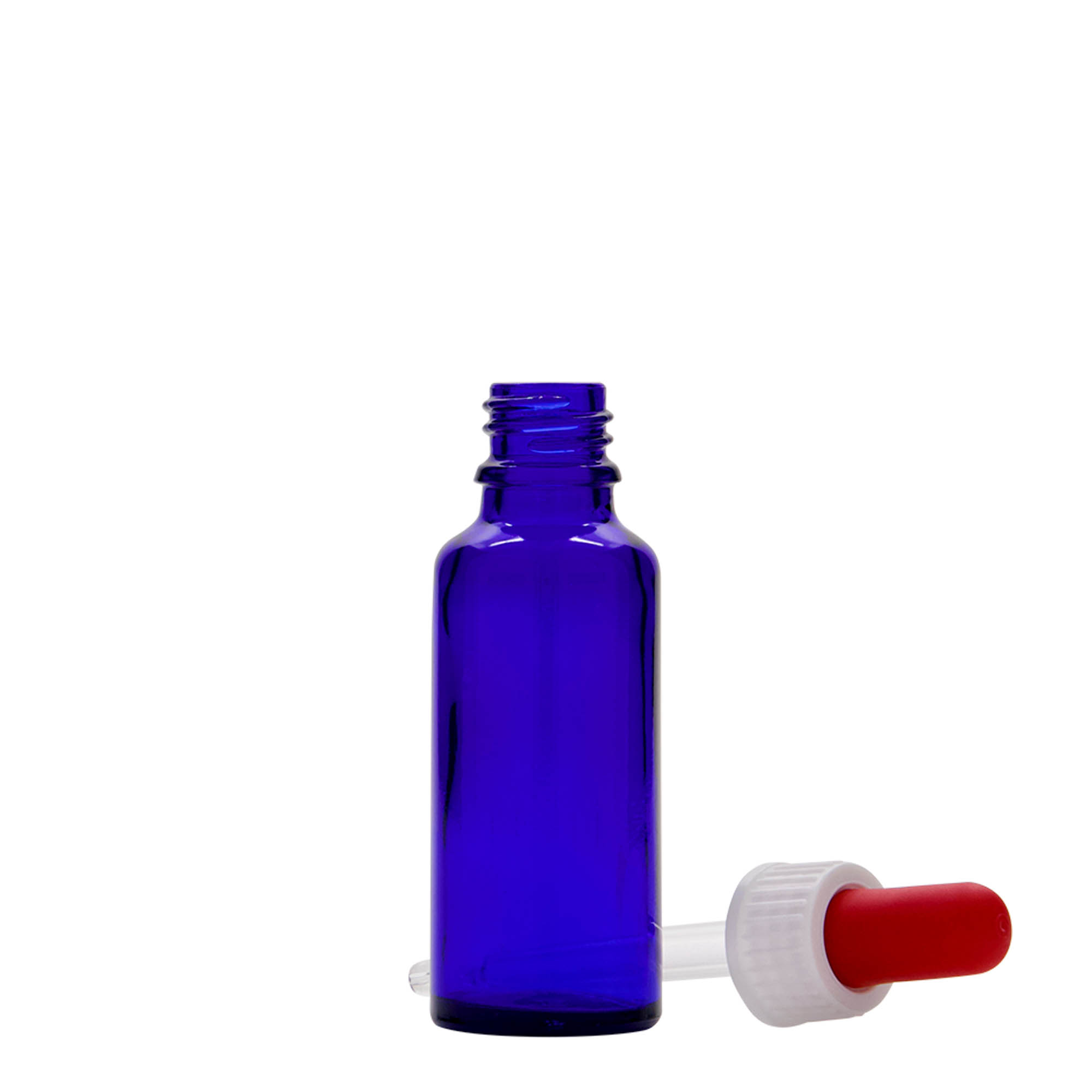 30 ml Pipettenflasche Medizin, Glas, royalblau-rot, Mündung: DIN 18 30 ml Pipettenflasche Medizin, Glas, royalblau-rot, Mündung: DIN 18
