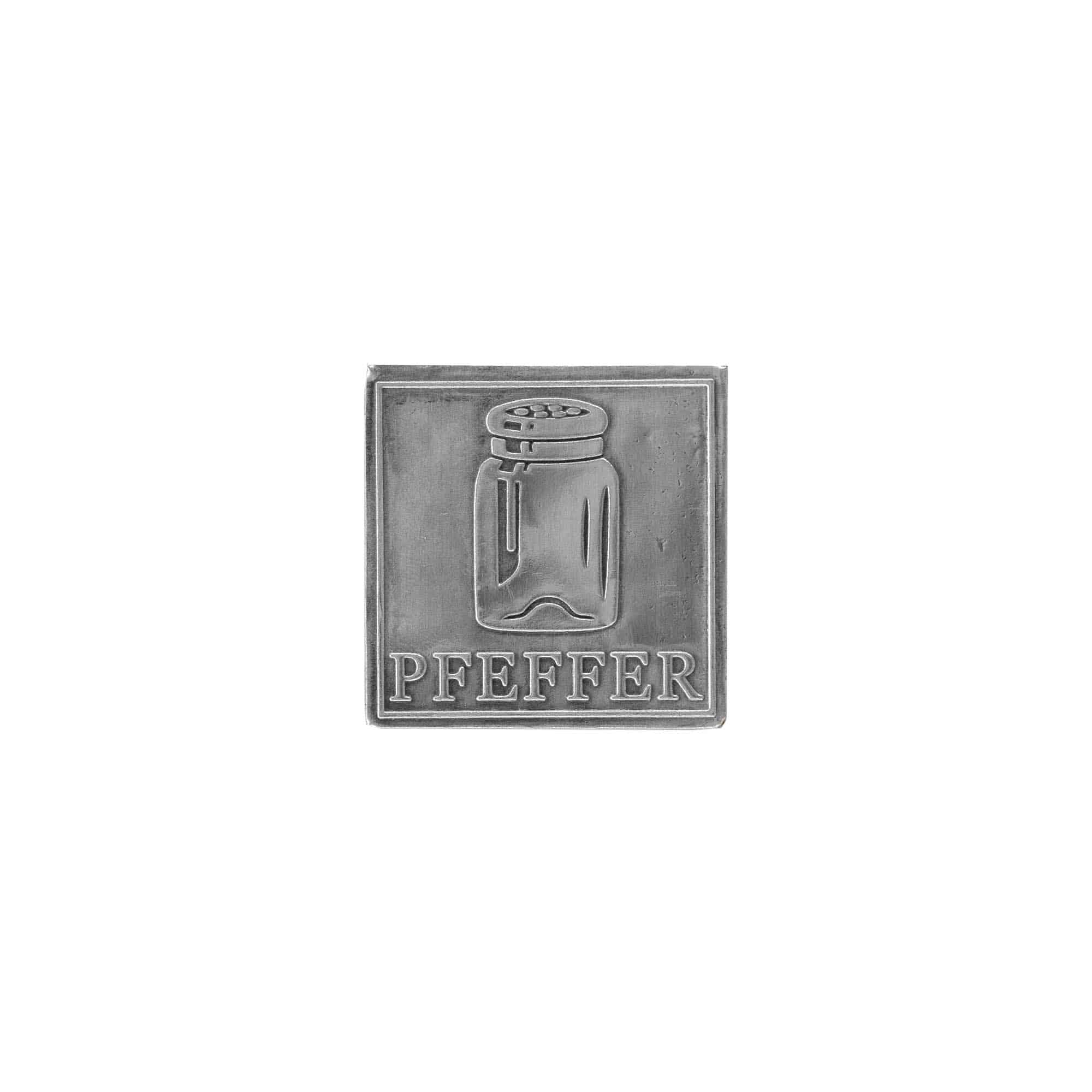 Zinnetikett 'Pfeffer', quadratisch, Metall, silber