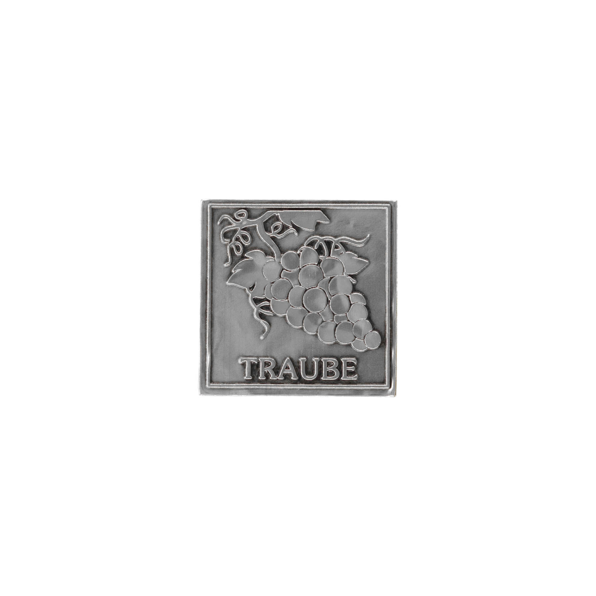 Zinnetikett „Traube“, quadratisch, Metall, silber