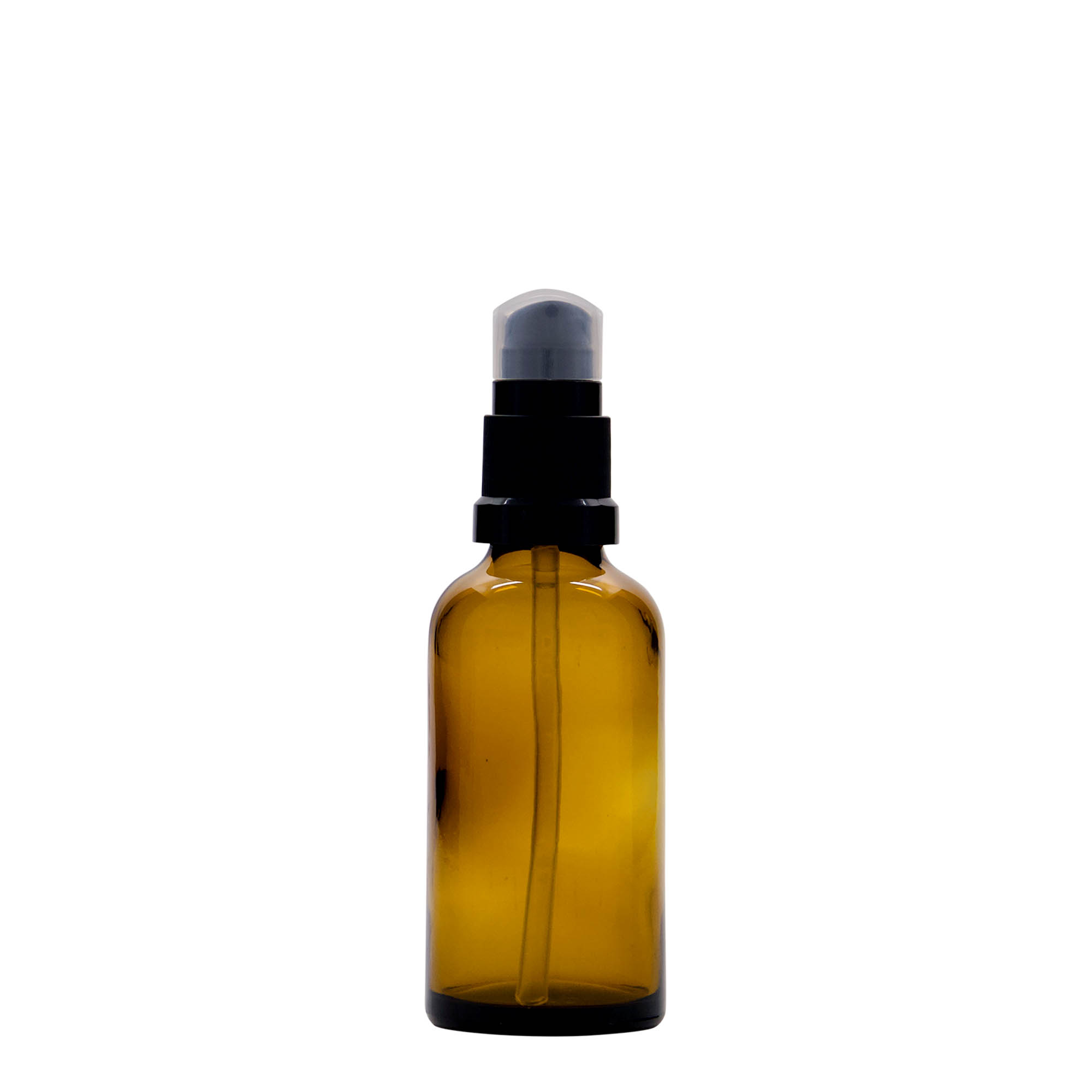 50 ml Medizinflasche mit Lotionspumpe, Glas, braun, Mündung: DIN 18 50 ml Medizinflasche mit Lotionspumpe, Glas, braun, Mündung: DIN 18